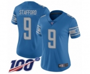Women's Detroit Lions #9 Matthew Stafford Blue Team Color Vapor Untouchable Limited Player 100th Season Football Jersey