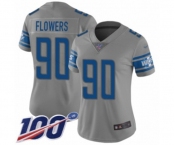 Women's Detroit Lions #90 Trey Flowers Limited Gray Inverted Legend 100th Season Football Jersey