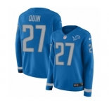 Women's Nike Detroit Lions #27 Glover Quin Limited Blue Therma Long Sleeve NFL Jersey