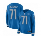 Women's Nike Detroit Lions #71 Ricky Wagner Limited Blue Therma Long Sleeve NFL Jersey