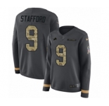 Women's Nike Detroit Lions #9 Matthew Stafford Limited Black Salute to Service Therma Long Sleeve NFL Jersey