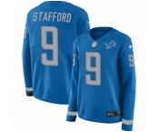 Women's Nike Detroit Lions #9 Matthew Stafford Limited Blue Therma Long Sleeve NFL Jersey