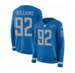 Women's Nike Detroit Lions #92 Sylvester Williams Limited Blue Therma Long Sleeve NFL Jersey
