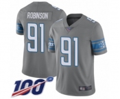 Youth Detroit Lions #91 A'Shawn Robinson Limited Steel Rush Vapor Untouchable 100th Season Football Jersey