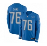 Youth Nike Detroit Lions #76 T.J. Lang Limited Blue Therma Long Sleeve NFL Jersey