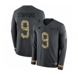 Youth Nike Detroit Lions #9 Matthew Stafford Limited Black Salute to Service Therma Long Sleeve NFL Jersey