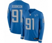 Youth Nike Detroit Lions #91 A'Shawn Robinson Limited Blue Therma Long Sleeve NFL Jersey