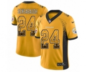 Men's Nike Pittsburgh Steelers #24 Coty Sensabaugh Limited Gold Rush Drift Fashion NFL Jersey