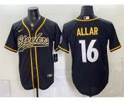 Men's Pittsburgh Steelers #16 Drew Allar Black With Patch Cool Base Stitched Baseball Jersey