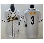 Men's Pittsburgh Steelers #3 Russell Wilson White With Cool Base Stitched Baseball Jerseys