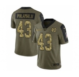 Men's Pittsburgh Steelers #43 Troy Polamalu 2021 Olive Camo Salute To Service Limited Stitched Football Jersey