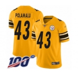 Men's Pittsburgh Steelers #43 Troy Polamalu Limited Gold Inverted Legend 100th Season Football Jersey