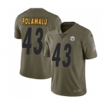 Men's Pittsburgh Steelers #43 Troy Polamalu Limited Olive 2017 Salute to Service Football Jersey