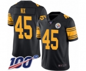 Men's Pittsburgh Steelers #45 Roosevelt Nix Limited Black Rush Vapor Untouchable 100th Season Football Jersey