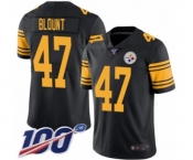 Men's Pittsburgh Steelers #47 Mel Blount Limited Black Rush Vapor Untouchable 100th Season Football Jersey