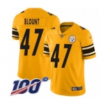 Men's Pittsburgh Steelers #47 Mel Blount Limited Gold Inverted Legend 100th Season Football Jersey