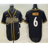 Men's Pittsburgh Steelers #6 Patrick Queen Black With Patch Cool Base Stitched Baseball Jersey