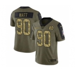 Men's Pittsburgh Steelers #90 T.J. Watt 2021 Olive Camo Salute To Service Limited Stitched Football Jersey