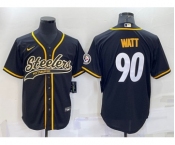 Men's Pittsburgh Steelers #90 TJ Watt Black With Patch Cool Base Stitched Baseball Jersey