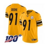 Men's Pittsburgh Steelers #91 Kevin Greene Limited Gold Inverted Legend 100th Season Football Jersey