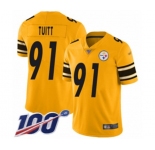 Men's Pittsburgh Steelers #91 Stephon Tuitt Limited Gold Inverted Legend 100th Season Football Jersey
