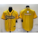 Men's Pittsburgh Steelers Gold Team Big Logo With Patch Cool Base Stitched Baseball Jersey