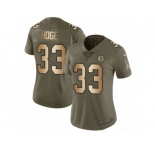 Women Nike Pittsburgh Steelers #33 Merril Hoge Limited Olive Gold 2017 Salute to Service NFL Jersey