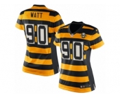 Women Nike Pittsburgh Steelers #90 T.J. Watt YellowBlack Alternate 80TH Anniversary Throwback NFL Jersey