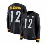 Women's Nike Pittsburgh Steelers #12 Terry Bradshaw Limited Black Therma Long Sleeve NFL Jersey