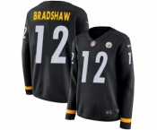 Women's Nike Pittsburgh Steelers #12 Terry Bradshaw Limited Black Therma Long Sleeve NFL Jersey