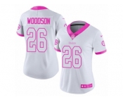 Women's Nike Pittsburgh Steelers #26 Rod Woodson Limited White Pink Rush Fashion NFL Jersey