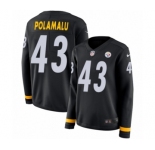Women's Nike Pittsburgh Steelers #43 Troy Polamalu Limited Black Therma Long Sleeve NFL Jersey