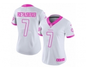 Women's Nike Pittsburgh Steelers #7 Ben Roethlisberger Limited White Pink Rush Fashion NFL Jersey