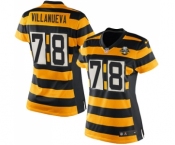 Women's Nike Pittsburgh Steelers #78 Alejandro Villanueva Limited Yellow Black Alternate 80TH Anniversary Throwback NFL Jersey