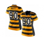 Women's Nike Pittsburgh Steelers #90 T. J. Watt Limited Yellow Black Alternate 80TH Anniversary Throwback NFL Jersey