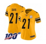 Women's Pittsburgh Steelers #21 Sean Davis Limited Gold Inverted Legend 100th Season Football Jersey