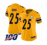 Women's Pittsburgh Steelers #25 Artie Burns Limited Gold Inverted Legend 100th Season Football Jersey