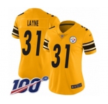 Women's Pittsburgh Steelers #31 Justin Layne Limited Gold Inverted Legend 100th Season Football Jersey