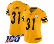 Women's Pittsburgh Steelers #31 Justin Layne Limited Gold Inverted Legend 100th Season Football Jersey