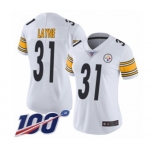 Women's Pittsburgh Steelers #31 Justin Layne White Vapor Untouchable Limited Player 100th Season Football Jersey