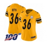 Women's Pittsburgh Steelers #36 Jerome Bettis Limited Gold Inverted Legend 100th Season Football Jersey