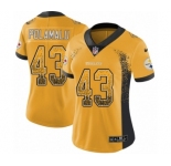Women's Pittsburgh Steelers #43 Troy Polamalu Gold Rush Drift Fashion Football Jersey