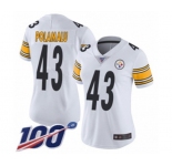 Women's Pittsburgh Steelers #43 Troy Polamalu White Vapor Untouchable Limited Player 100th Season Football Jersey