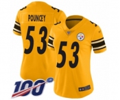 Women's Pittsburgh Steelers #53 Maurkice Pouncey Limited Gold Inverted Legend 100th Season Football Jersey