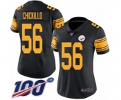 Women's Pittsburgh Steelers #56 Anthony Chickillo Limited Black Rush Vapor Untouchable 100th Season Football Jersey