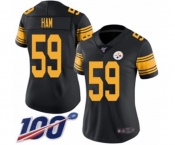 Women's Pittsburgh Steelers #59 Jack Ham Limited Black Rush Vapor Untouchable 100th Season Football Jersey