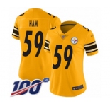 Women's Pittsburgh Steelers #59 Jack Ham Limited Gold Inverted Legend 100th Season Football Jersey