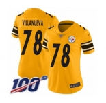 Women's Pittsburgh Steelers #78 Alejandro Villanueva Limited Gold Inverted Legend 100th Season Football Jersey