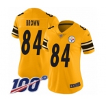 Women's Pittsburgh Steelers #84 Antonio Brown Limited Gold Inverted Legend 100th Season Football Jersey