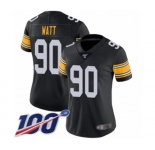 Women's Pittsburgh Steelers #90 T. J. Watt Black Alternate Vapor Untouchable Limited Player 100th Season Football Jersey